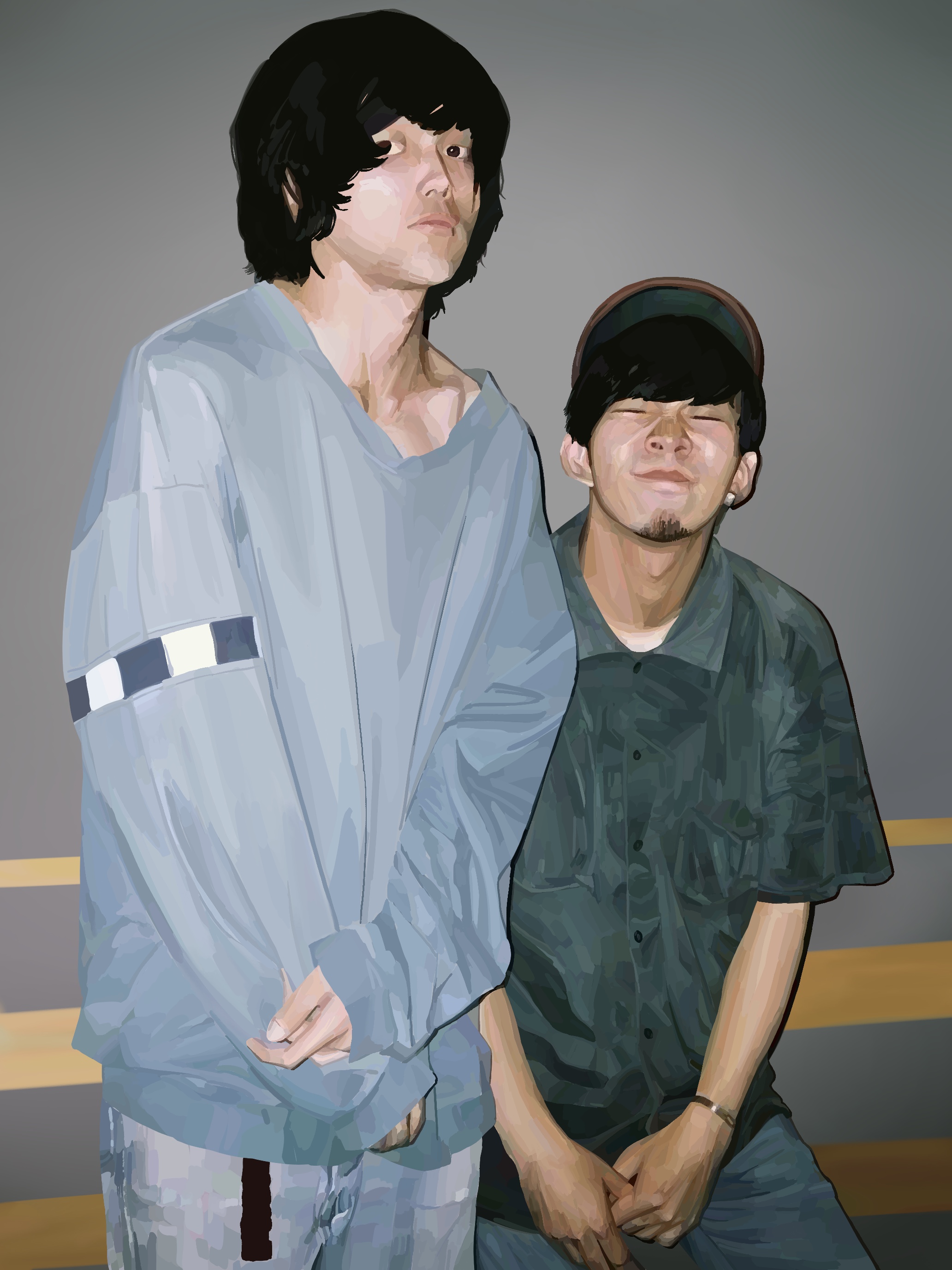 Photograph featuring early Satoru and Kazuki, around in 2017 (cropped from a group photo)